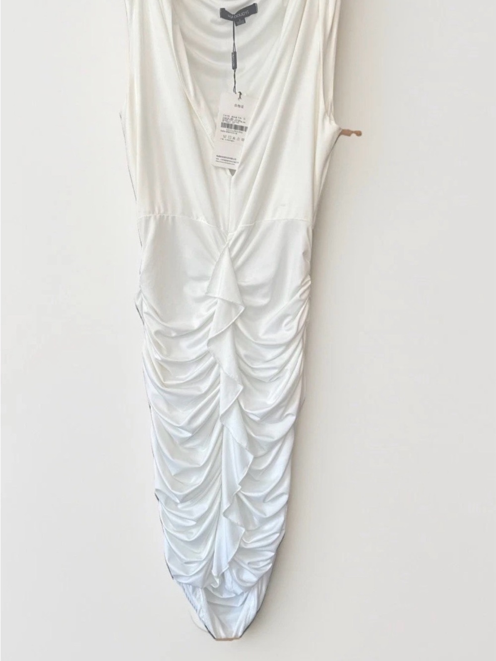 HAODUOYI White Draped V-Neck Maxi Dress